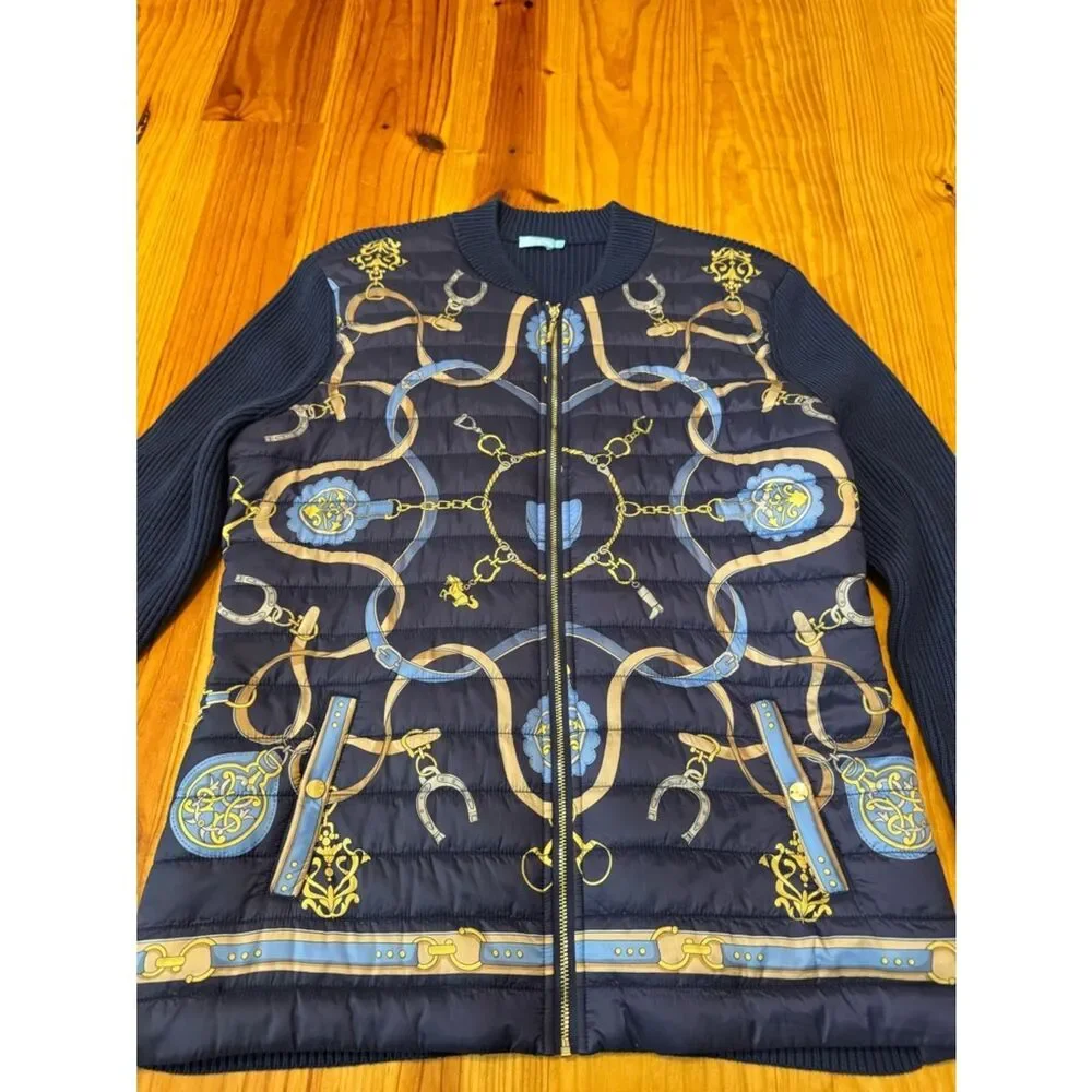 J Mclaughlin Andi Jacket SZ LRG Fairfax Crest Puffer Zip Chain Equestrian